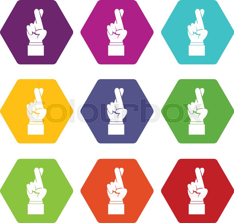 800x764 Fingers Crossed Icon Set Many Color Hexahedron Isolated On White