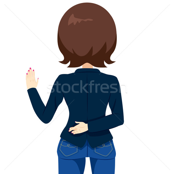 600x600 Woman Swearing With Fingers Crossed Vector Illustration Kakigori