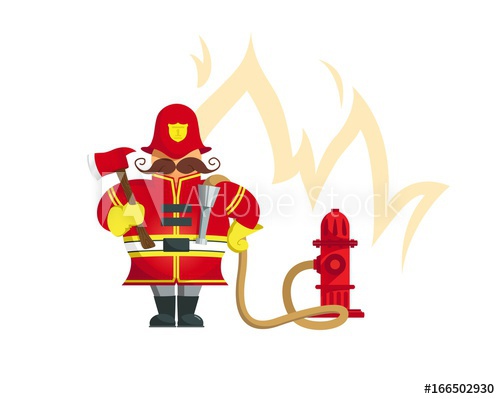 500x399 Fireman Standing With Fire Axe