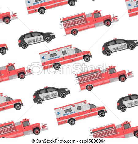 450x470 Background Of The Fire Engine, Ambulance And Police. Seamless