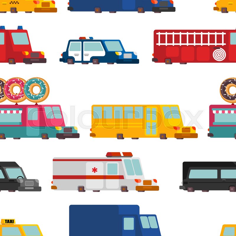 800x800 Car Cartoon Seamless Pattern. Fire Engine And Police Car