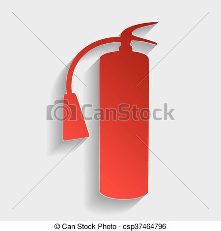 450x470 Fire Extinguisher Sign. Red Paper Style Icon With Shadow On Gray.