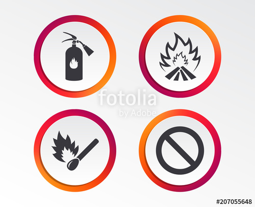 500x405 Fire Flame Icons. Fire Extinguisher Sign. Prohibition Stop Symbol