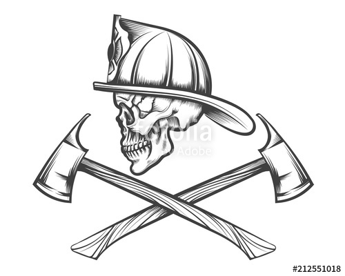 500x400 Skull In Fire Helmet And Axes Stock Image And Royalty Free Vector