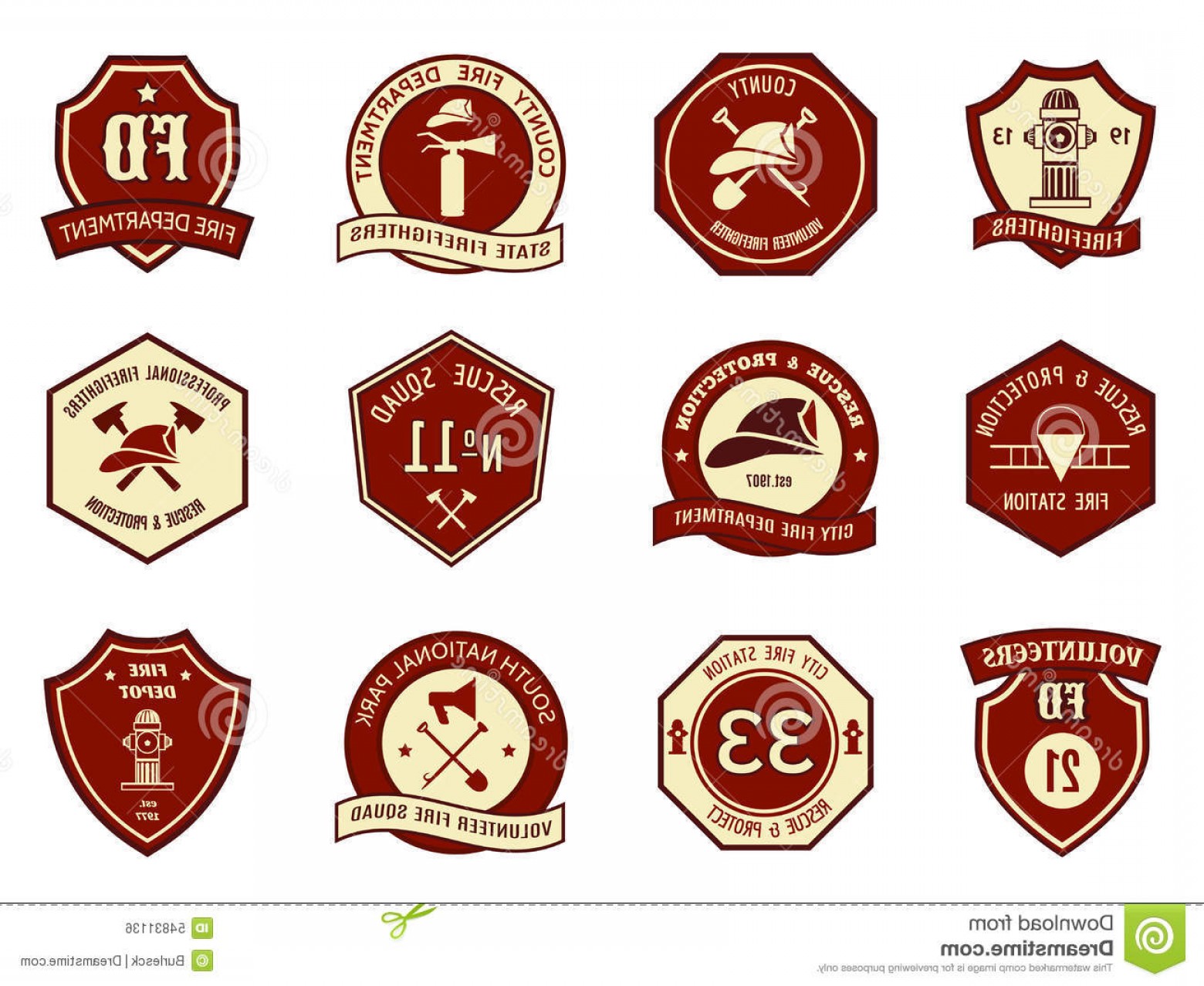 1560x1278 Stock Illustration Fire Department Logo Badges Set Symbol