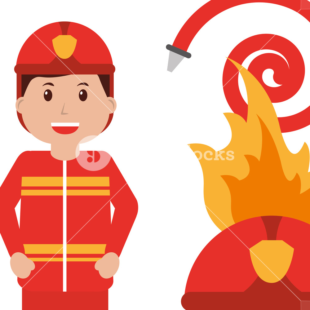 1000x1000 Happy Firefighter Character Profession Water Hose Fire Helmet