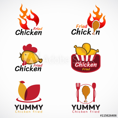 500x500 Chicken Fried And Fire Logo Vector Set Design