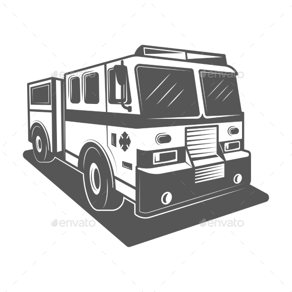 590x590 Fire Truck Vector Illustration In Monochrome By Skarinka