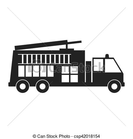 450x470 Monochrome Silhouette With Fire Truck Vector Illustration.