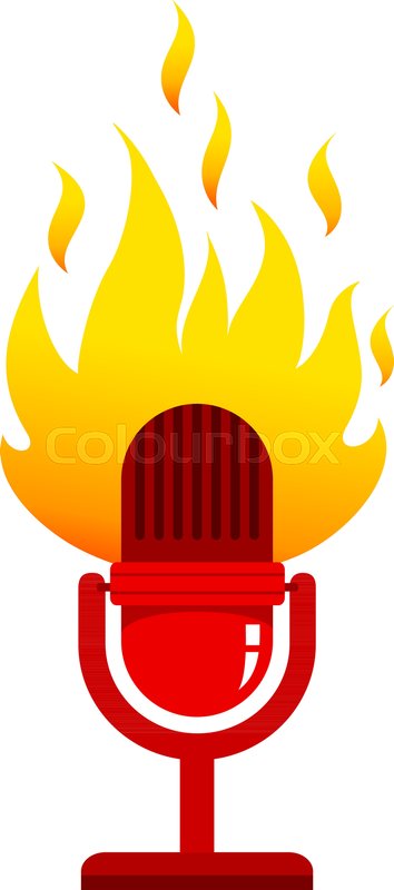 354x800 Vintage Vector Illustration Of Retro Microphone In Flame. Red