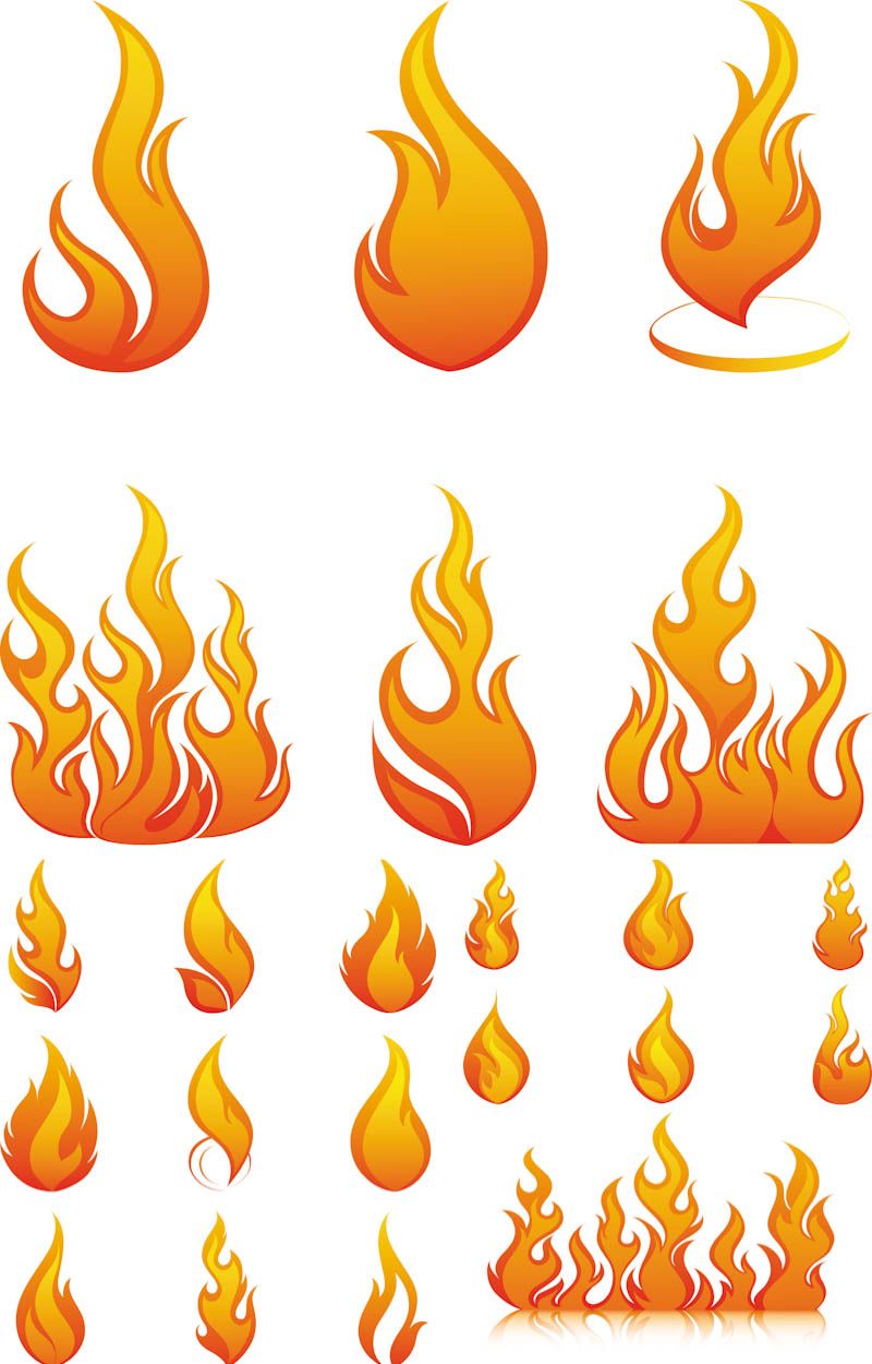 800x1250 Flames And Fire Elements Vector. 3 Sets With Different Vector