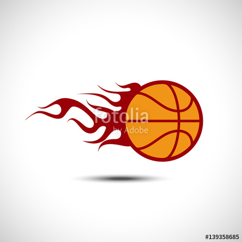 500x500 Color Basketball On Fire Logo. Fireball Icon Vector Illustration