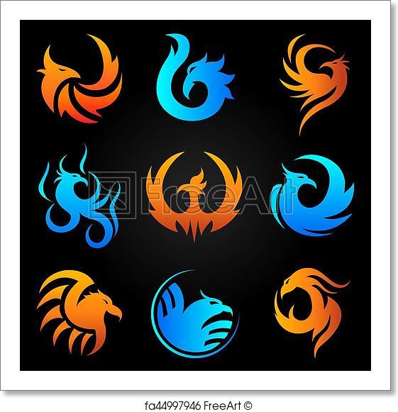 561x581 Free Art Print Of Phoenix Fire Bird Vector Template Icons Set