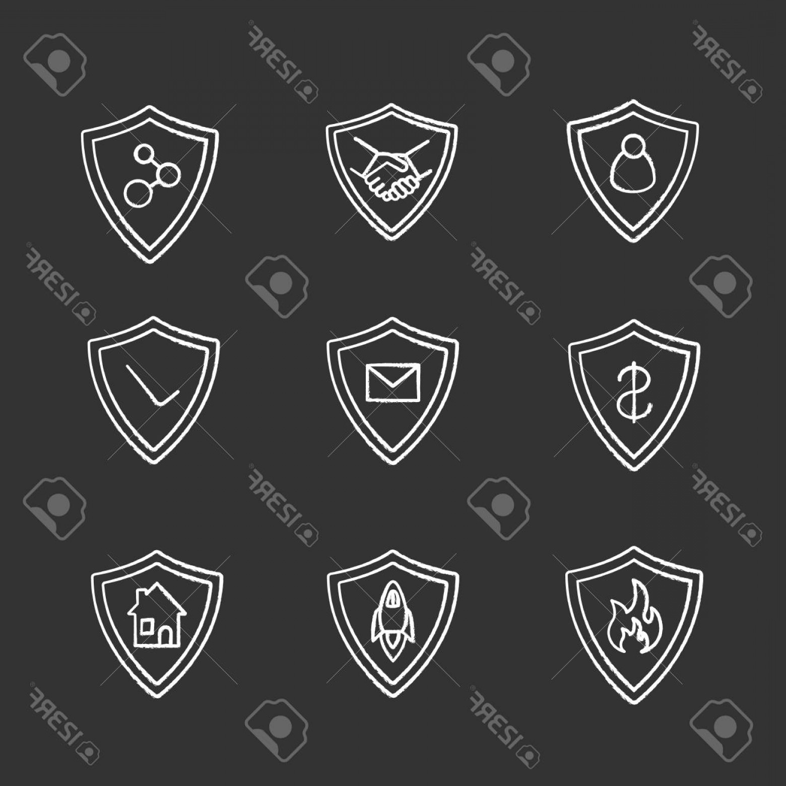 1560x1560 Photostock Vector Protection Shields Chalk Icons Set Safe Bargain