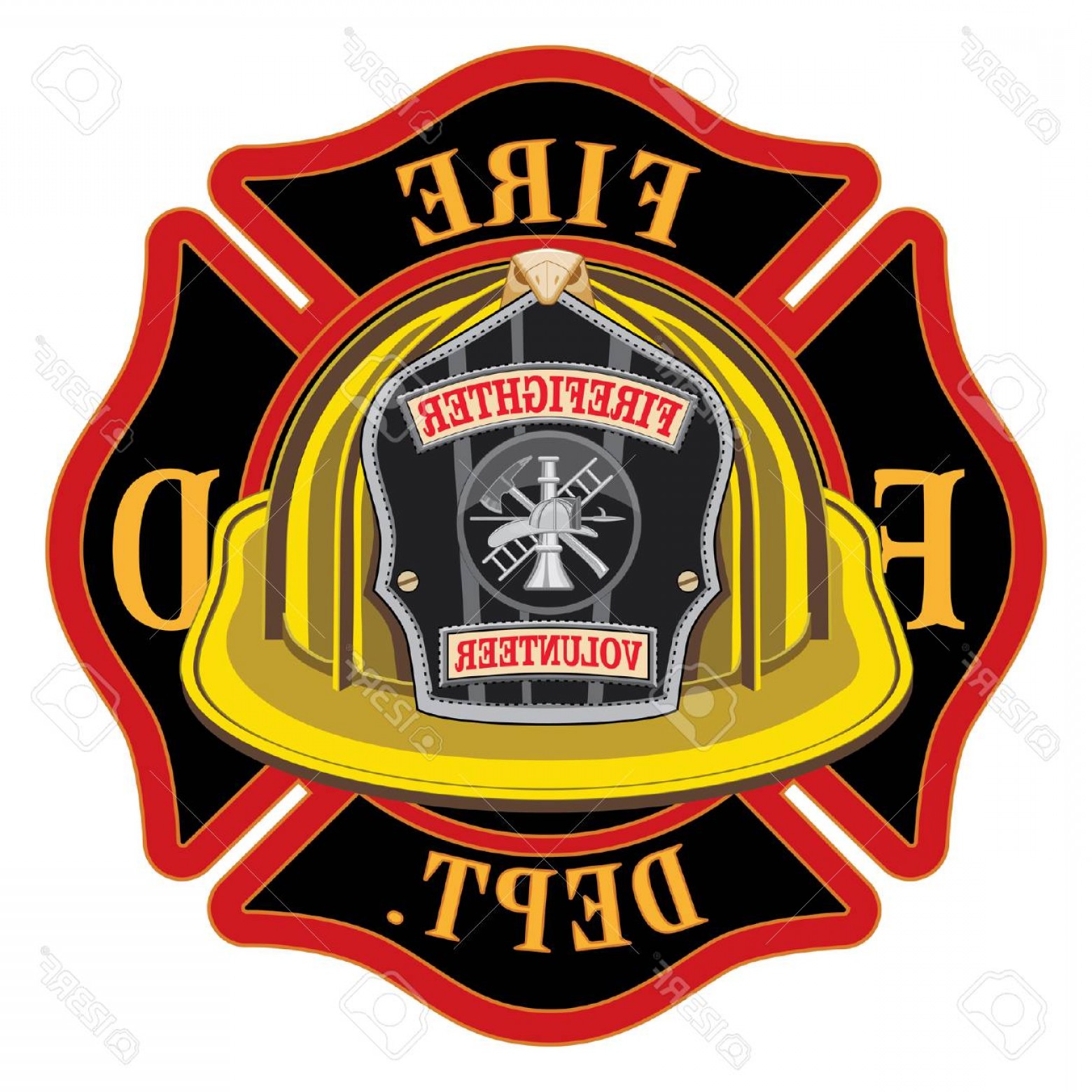 1560x1560 Photostock Vector Fire Department Cross Volunteer Yellow Helmet Is