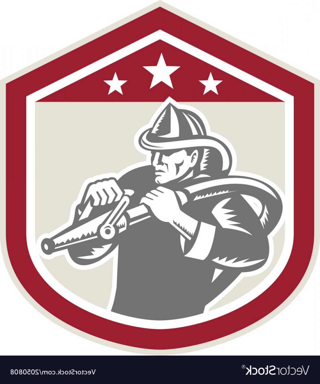 1083x1296 Fireman Firefighter Fire Hose Shield Retro Vector Rongholland