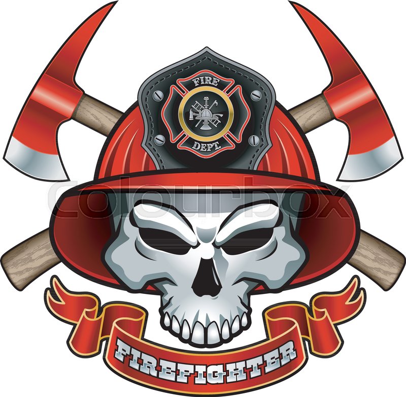 800x782 Skull Wearing Fireman Helmet, Crossed Axes And Text Firefighter