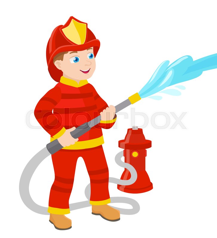 727x800 Cartoon Young Fireman Vector Illustration Stock Vector Colourbox