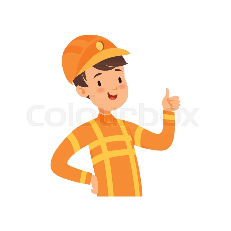 800x800 Cute Firefighter Character, Boy In The Costume Of Fireman Vector