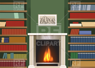 400x286 Living Room With Bookshelves And Fireplace Vector Image Vector