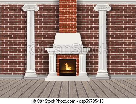 450x344 Classic Interior Wall With Fireplace, Sconces And Pilasters