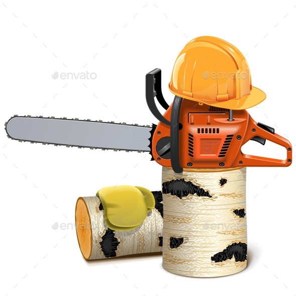 590x590 Vector Chainsaw With Helmet And Birch Firewood By Dashadima