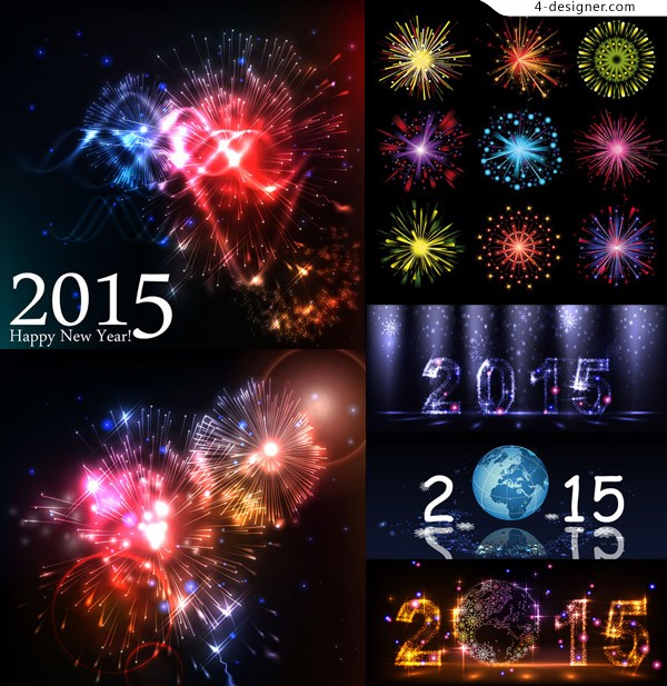 600x617 4 Designer Dazzling Colorful Fireworks Effect Vector Material