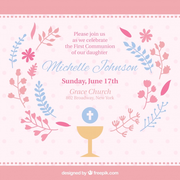 626x626 Cute First Communion Invitation Vector Free Download