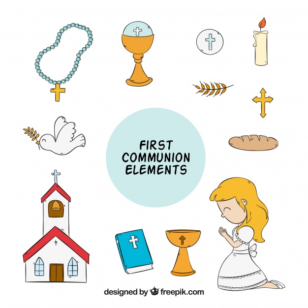 626x626 Girl With Hand Drawn First Communion Elements Vector Free Download
