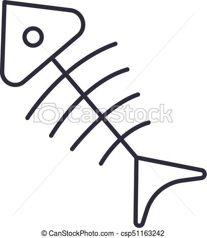 408x470 Fish Skeleton Vector Line Icon, Sign, Illustration On Background