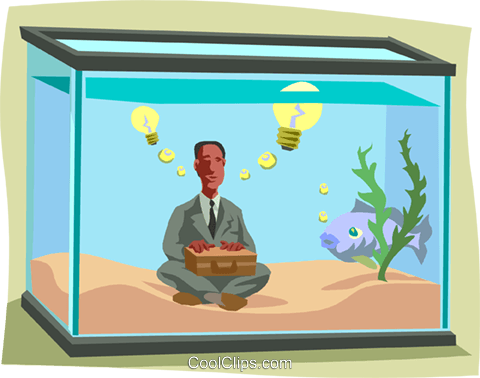 480x378 Man In A Fish Tank With A Good Idea Royalty Free Vector Clip Art