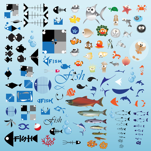 500x500 Set Of Various Fish Vector 04 Free Download