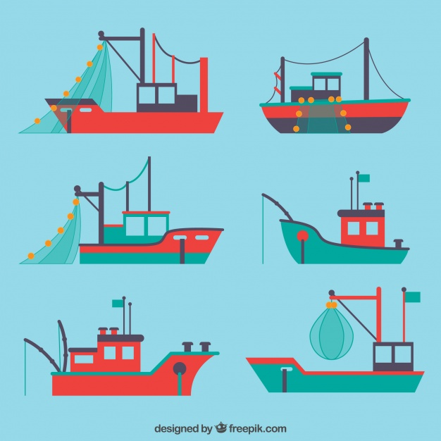 626x626 Flat Selection With Variety Of Fishing Boats Vector Free Download