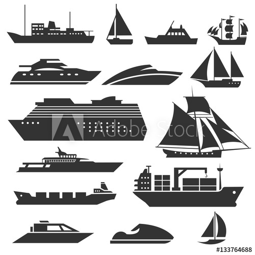 500x500 Ships And Boats Icons. Barge, Cruise Ship, Shipping Fishing Boat