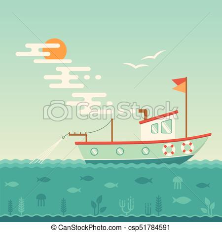 450x470 Vector Illustration Of Commercial Ship, Fishing Boat