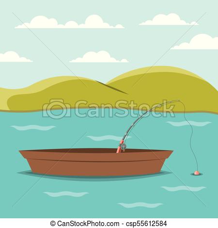 450x470 Colorful Background Lake Landscape And Fishing Boat Vector