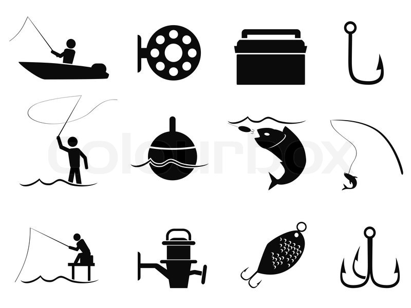 800x600 Isolated Black Fishing Icons Set From White Background Stock