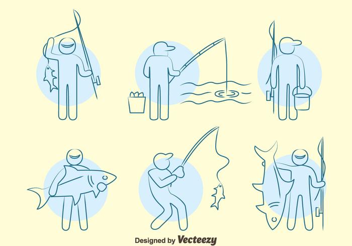 700x490 Fishing Fish Line Icons Vector Set