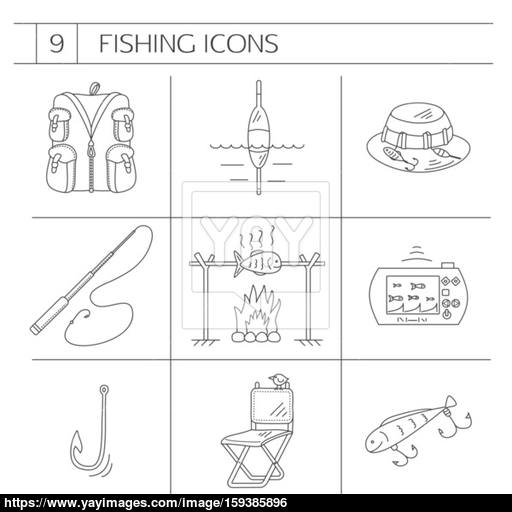 512x512 Fishing Line Icons. Vector
