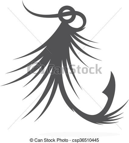 424x470 Fly Fishing Lure And Fishing Line Vector Design Template.