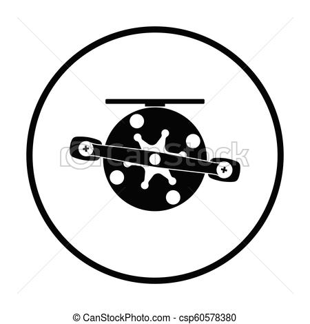 450x470 Icon Of Fishing Reel . Thin Circle Design. Vector Illustration.