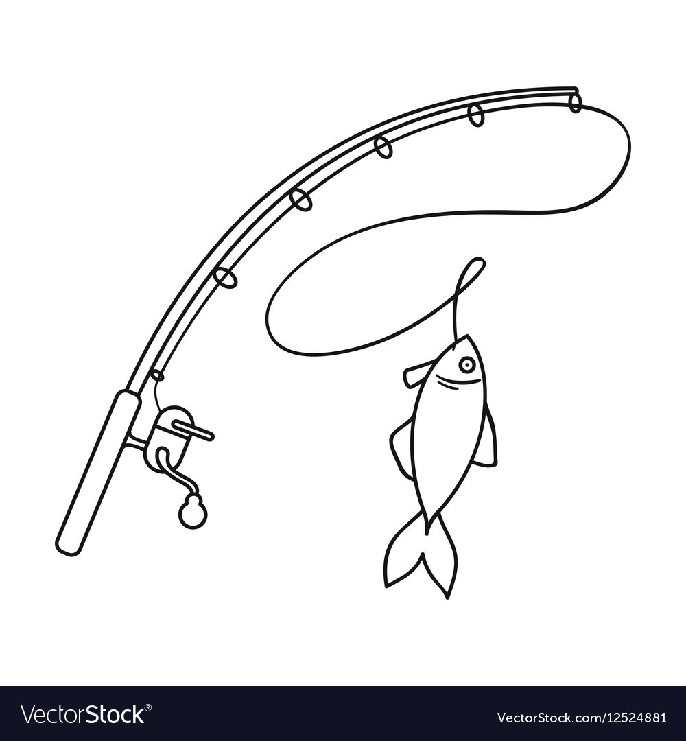 1000x1080 Fishing Rod And Fish Icon In Outline Style Vector 12524881 Of 5