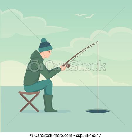 450x470 Vector Illustration Of A Cartoon Fisherman, Man Cath Fish On