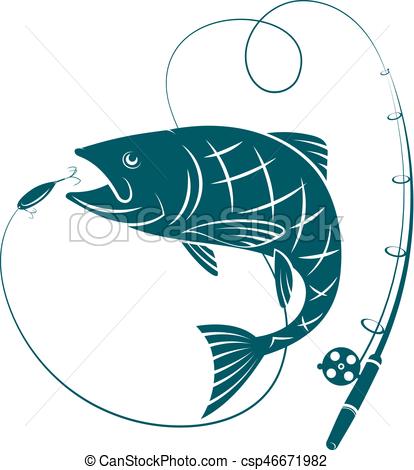 414x470 Fish And Fishing Rod. Silhouettes For Sport Fishing.