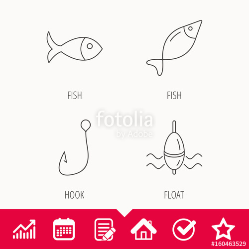 500x500 Fishing Hook And Float Icons. Fish Linear Sign. Edit Document