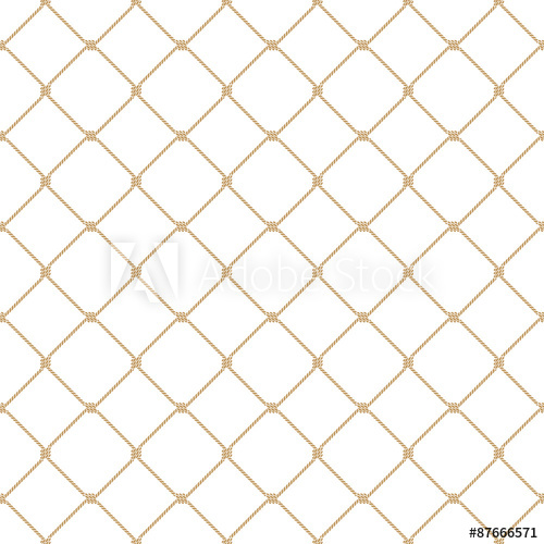500x500 Nautical Rope Seamless Gold Fishnet Pattern On White Background