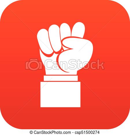 450x470 Raised Up Clenched Male Fist Icon Digital Red For Any Design