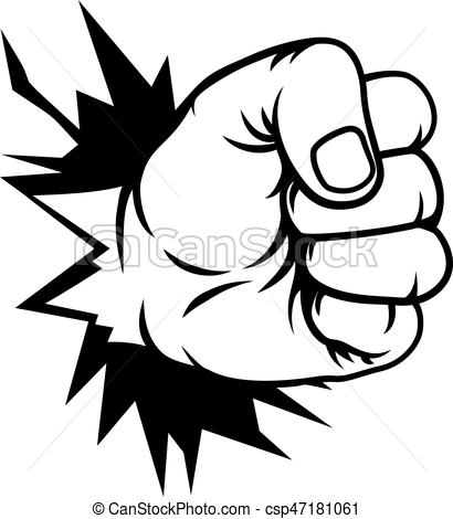 410x470 Fist Hand Punching Through Wall. A Pop Art Comic Book Cartoon Fist