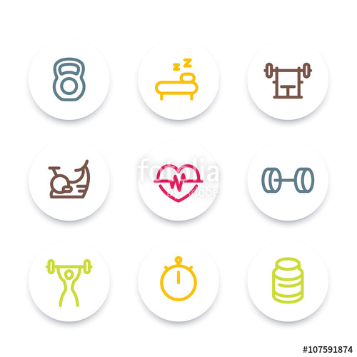 500x500 Fitness Line Icons, Thick Outline, Workout, Fitness Symbol