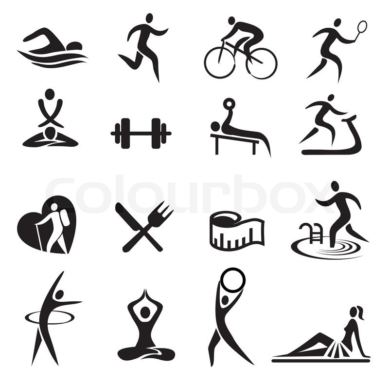 800x798 Black Sport Fitness Icons. Vector Illustration. Stock Vector